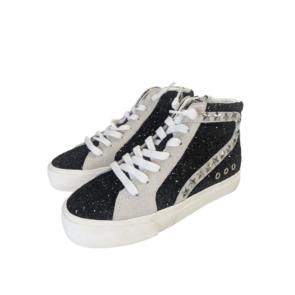 VINTAGE HAVANA Dormy Glitter High Lace Up Sneakers Shoes Casual - Black - 6.5‎